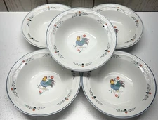 Oneida Farm Friends Rooster Rim Fruit Dessert Bowls Set of 5 Floral Stoneware