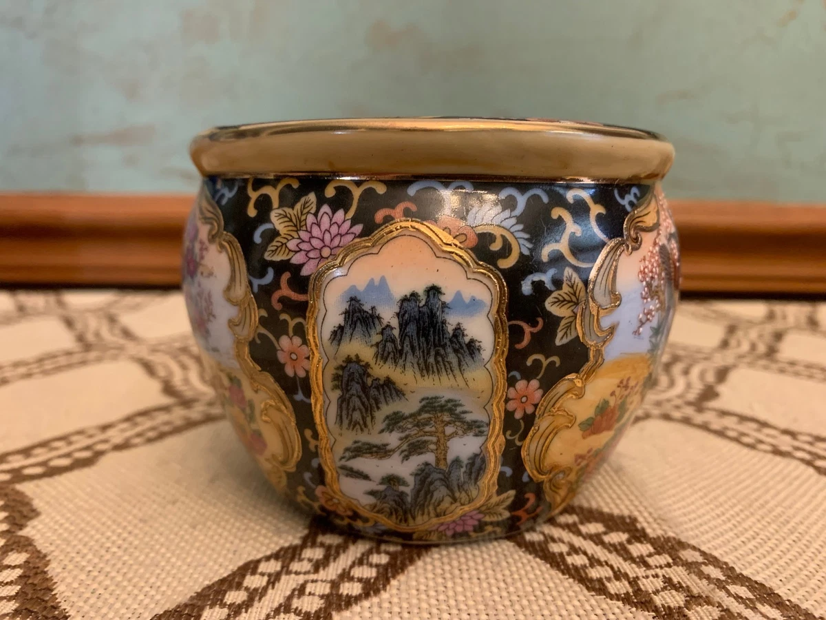 Vintage 1970's Satsuma-Style Porcelain Art Pottery Fish Bowl Planter/Vase