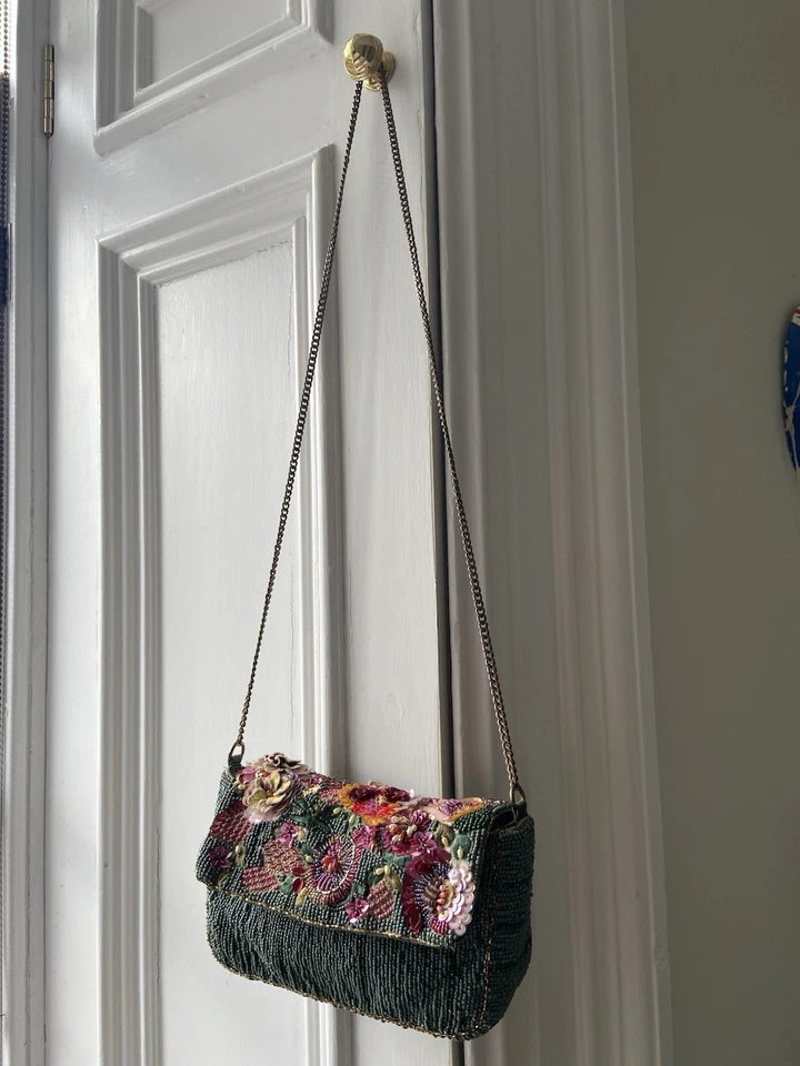 Zara Rare Seafoam Green Floral Sequin & Appliqué Bag EUC - Image 3 of 4