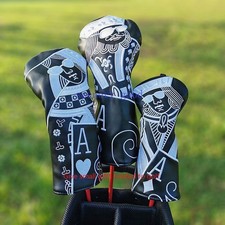 Premium Poker King Queen Black Golf Driver Fairway Wood Cover Hybrid Head cover-