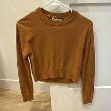 Stradivarius Knit Crew Neck Pullover Sweater Women s XS Brown Solid Long Sleeve
