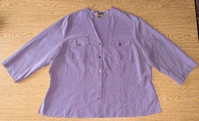 Notations Womens 2X Button Up Top Front Pockets Western Plaid Purple XXL