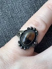 Vintage Native American Navajo STERLING SILVER Petrified Wood Stone Size 5.5