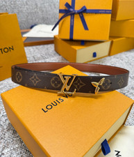 Luis Monogram Brown Leather Gold Initial Buckle Belt 3.5cm