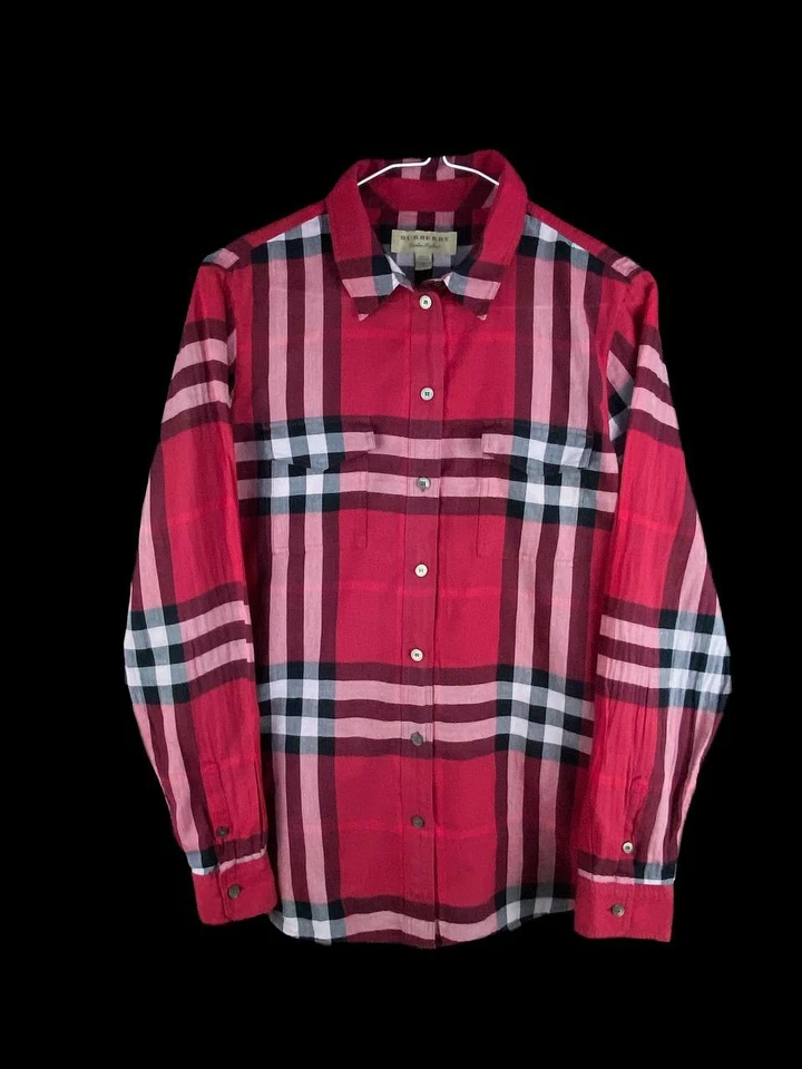 Camisa Burberry London L feminina xadrez vermelha Nova tecido transparente leve - Imagem 3 de 4