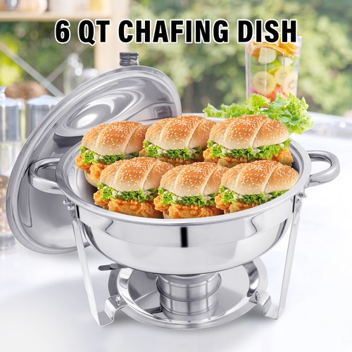 Paquete de 4 juegos de platos redondos de acero inoxidable de 6 cuartos de galón calentador de alimentos para catering - Imagen 3 de 10
