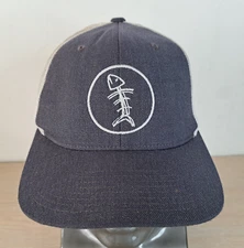 SPEARED FISHBONE LOGO ADJUSTABLE SNAPBACK TRUCKER/MESH HAT/CAP, BLUE/WHITE, FISH