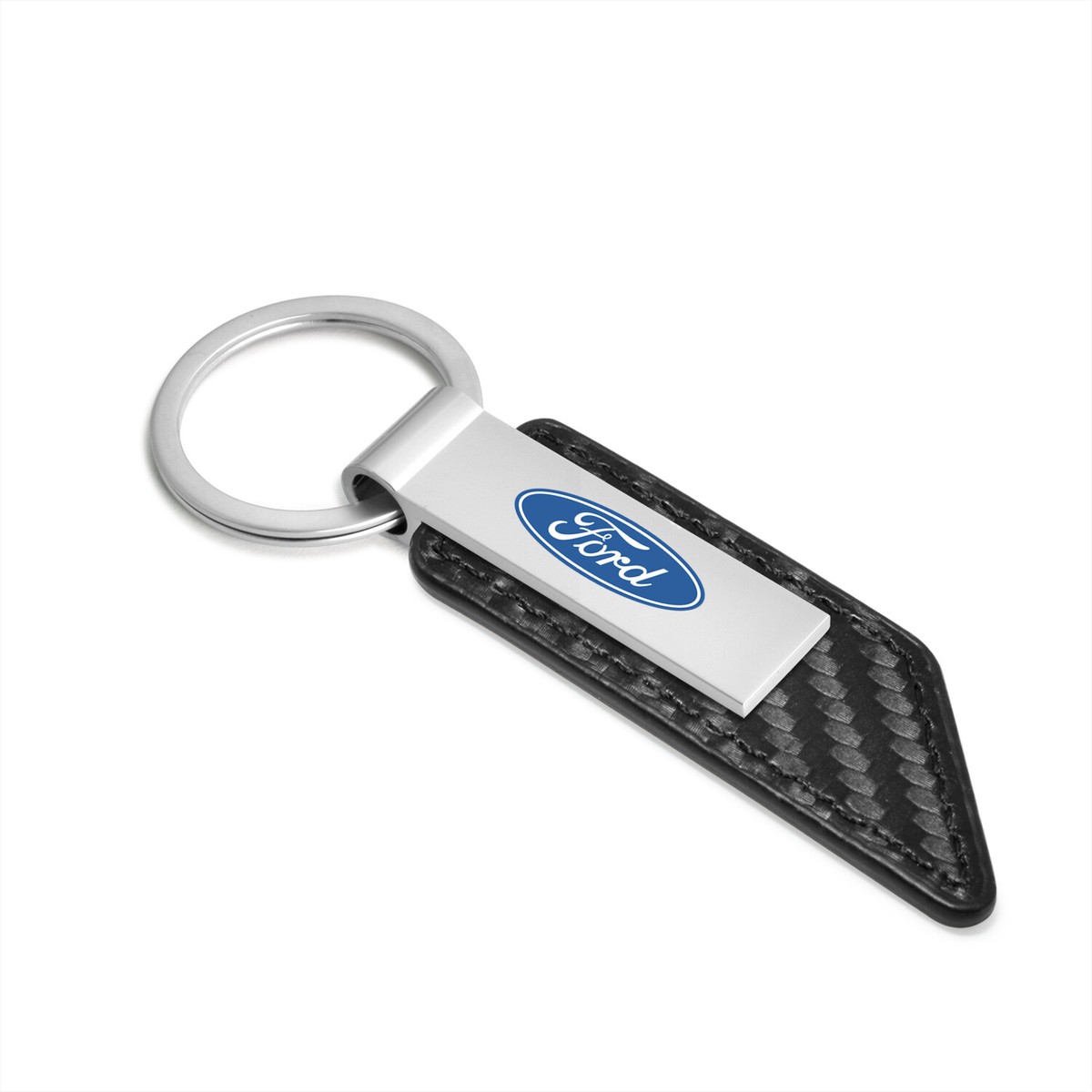 Ford Logo Carbon Fiber Texture Black Leather Strap Key Chain