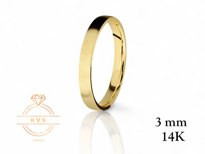 14K Yellow Gold 3mm FLAT Wedding Band Ring - Comfort Fit MATTE Brushed New
