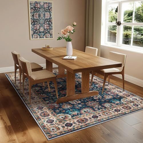 Area Rug for Bedroom Large Area Rugs Boho Floral Rugs Washable 5x7 Navy