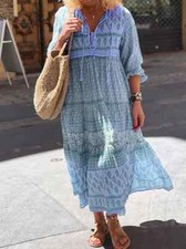 NEW Light Weight Summer Long Comfortable Dress 3/4 Sleeve V Tie Neckline 2XL