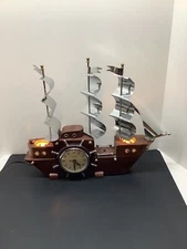 Vintage MCM United wood sail ship boat wheel clock TV lamp Works!