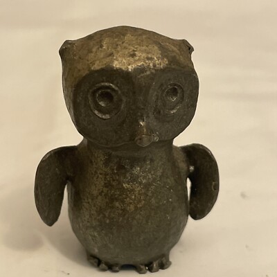 Vintage Hudson Pewter miniature Owl WF figurine w spread wings 1 1/2'' tall