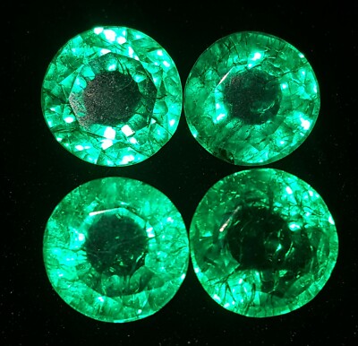 8-10 Ct Certified Natural Emerald 4 Pcs Lot Loose Gemstone Round Cut Gems AE07