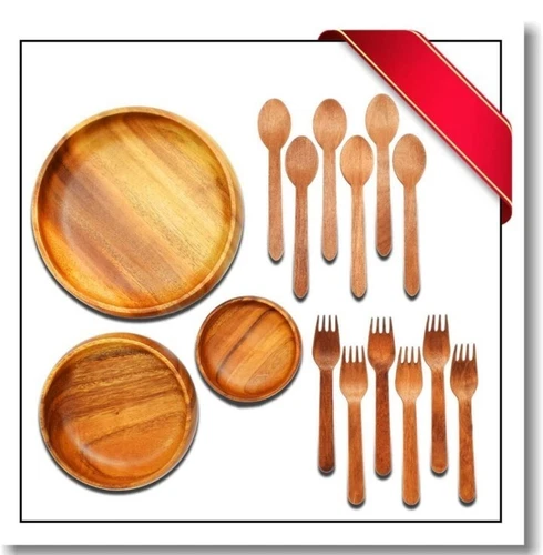Handmade Wooden Acacia Salad Bowl Set - 3 piece 4" 6" 8" spoons forks