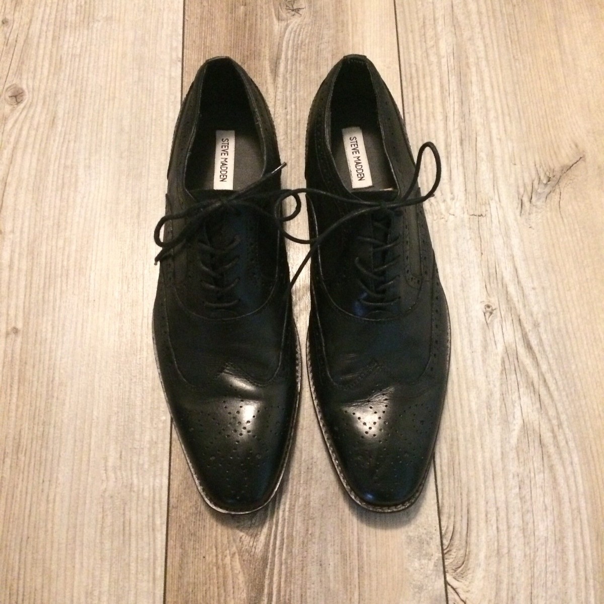 STEVE MADDEN Mens Handsome Black Leather Wingtip Lace Up  display picture 3