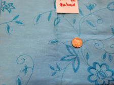 COTTON FABRIC - BLUE EMBROIDERED FLOWERS ON BLUE - 52 X 1YD