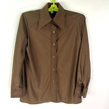 Vintage Adelaar Button Up Blouse Womens 1C L Brown Poly Made in USA ILGWU