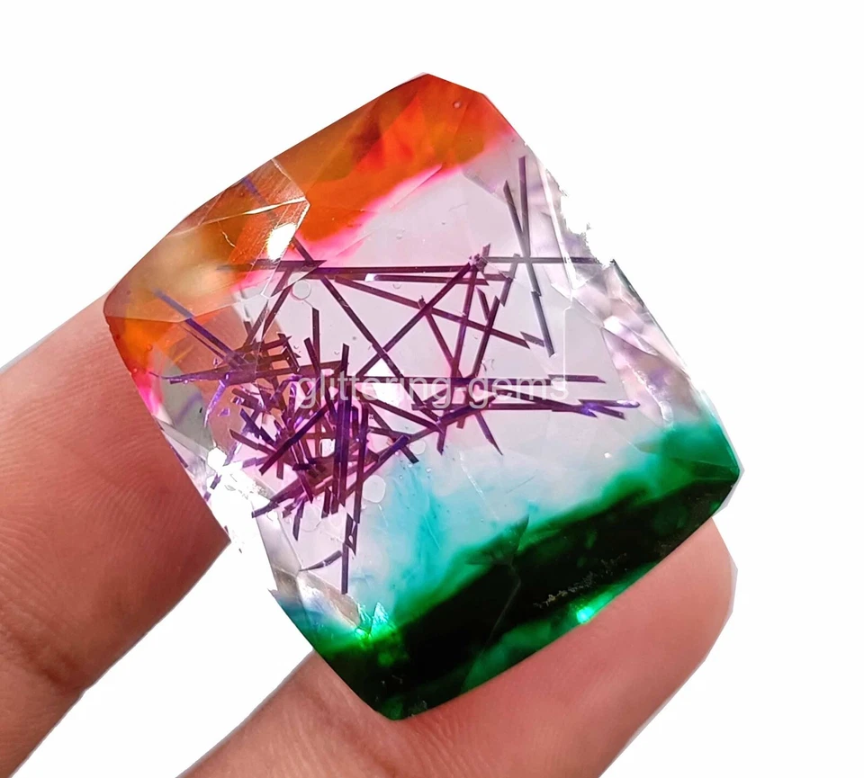 88 CT IGL Certified Bi Color Rutilated Quartz Cushion Cut Loose Gemstone 4OUF - Image 3 of 4