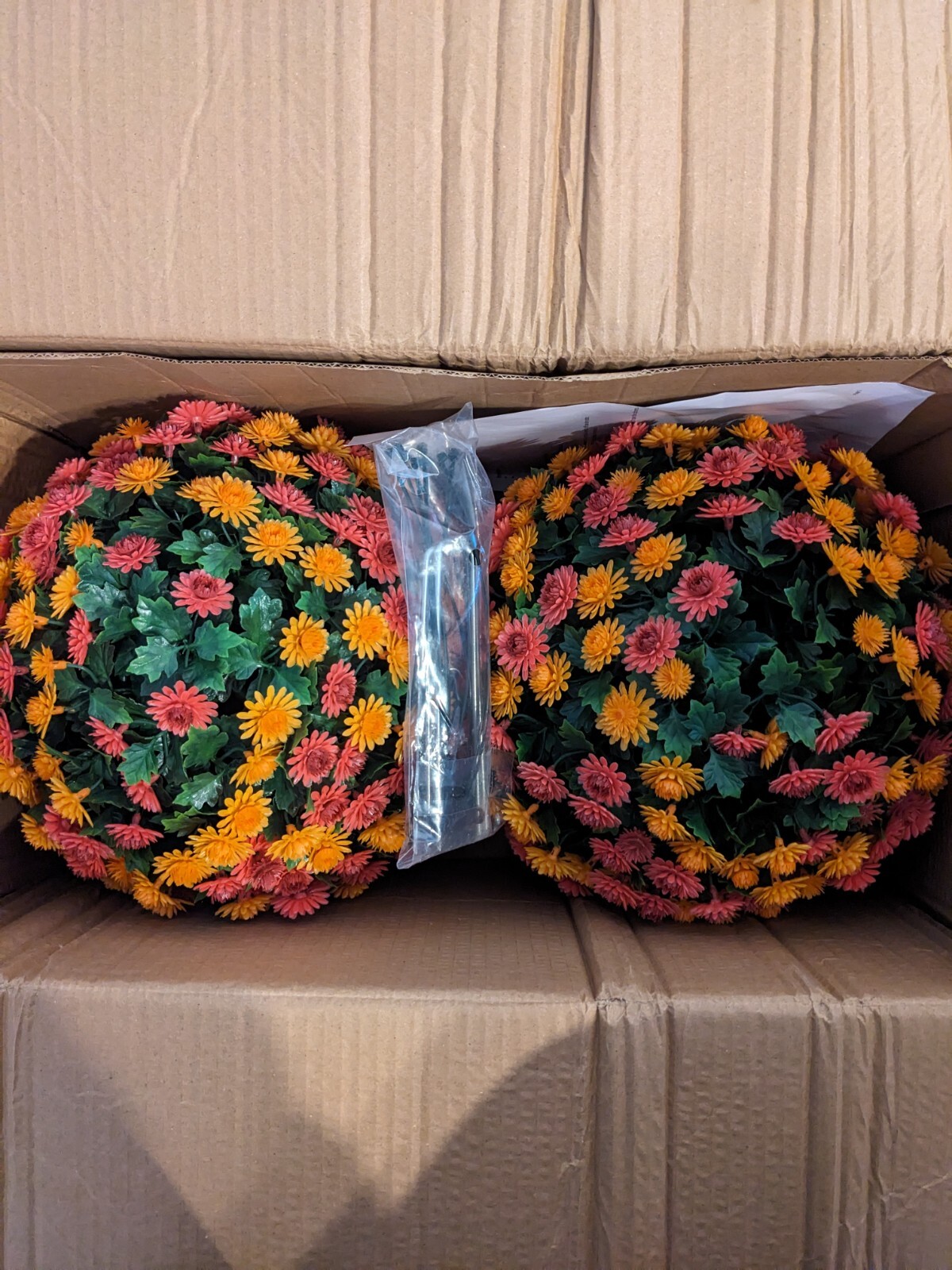 Wicker Park Set of 2 12" Harvest Faux Mum Spheres Berry/Orange eBay