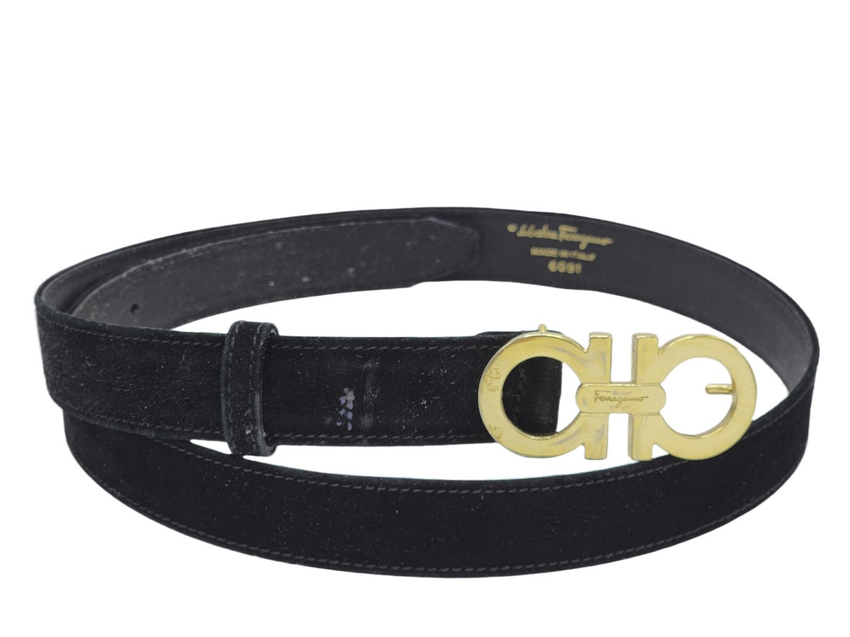 VTG SALVATORE FERRAGAMO ITALY GOLD TONE GANCINI BUCKLE BLACK  display picture 1