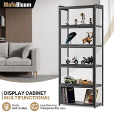 5 Tiers Acrylic Display Case 67.5" Showcase Figure Bookshelf Black &Flip up Door