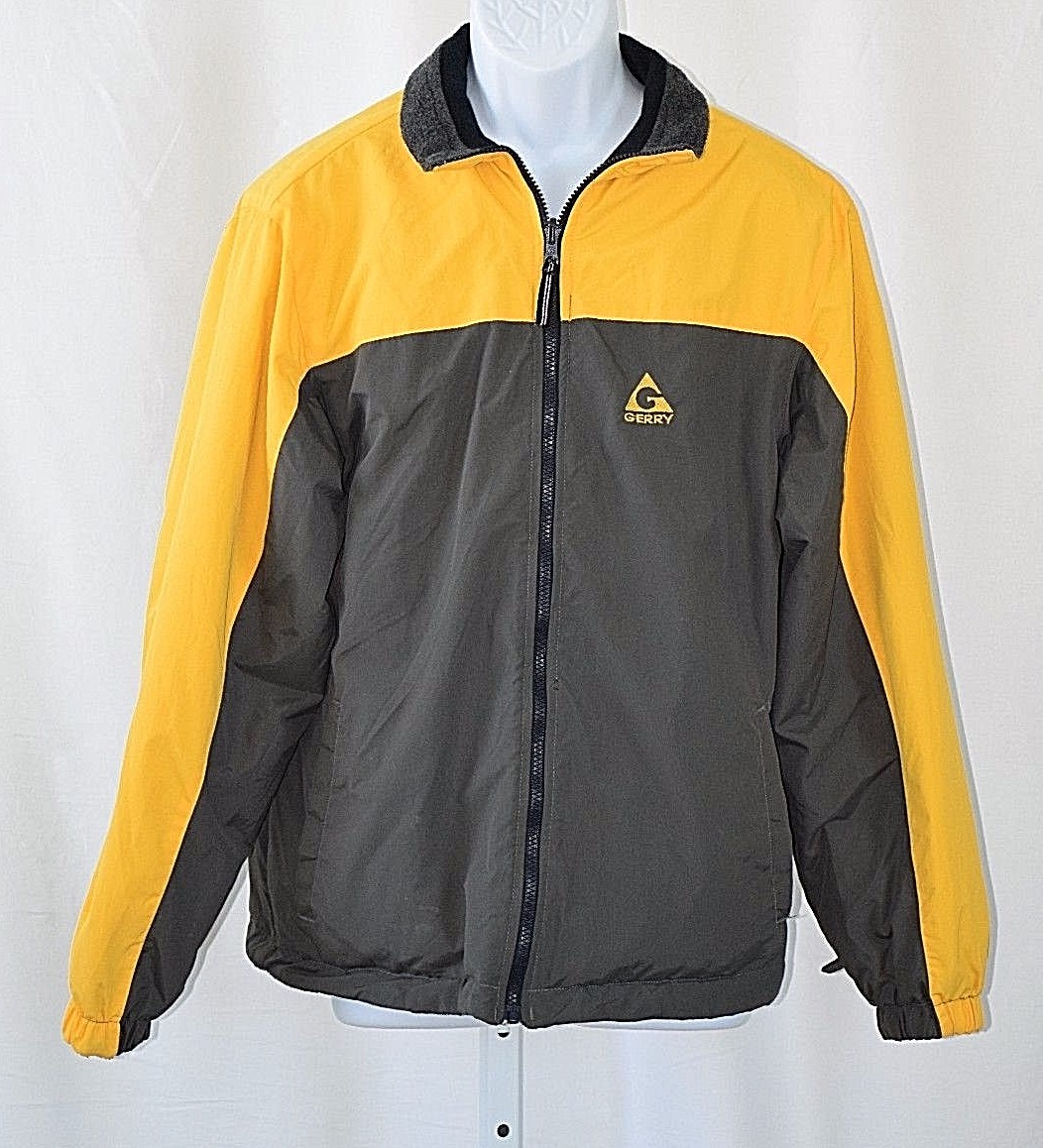 Gerry Yellow Gray Medium M Nylon Fleece Reversible Zip Up Jacket