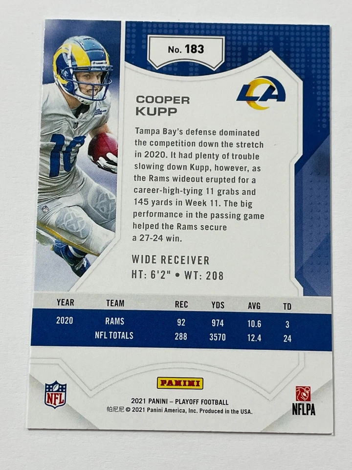 2021 Panini Playoff Football #183 - Cooper Kupp - Los Angeles Rams - Image 2 of 2
