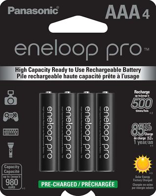 4 Pack Eneloop Pro AAA Rechargeable Batteries 980mAh Pre Charged NiMH
