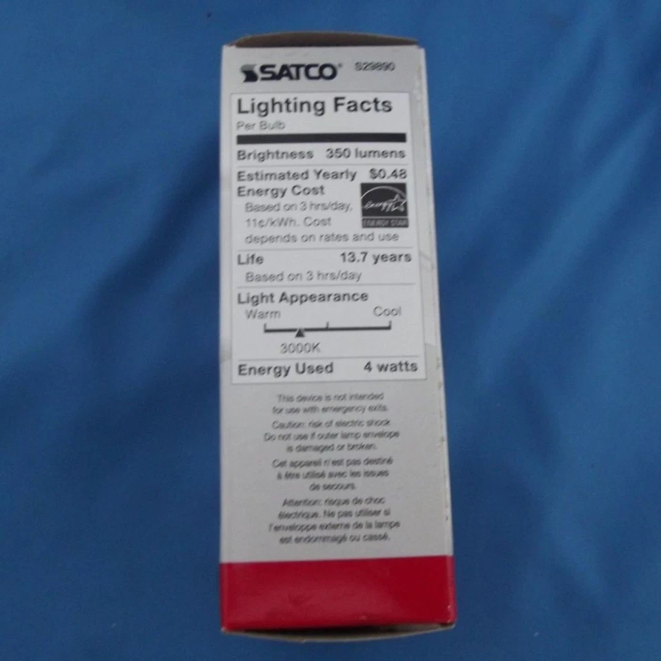 Satco S29890, 4W B11 LED; Clear; Candelabra base; 3000K; 350 Lumens; 120V - Image 2 of 4