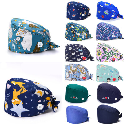 Unisex Surgical Scrub Cap Hat with Buttons Women Men Hospital Doctor Nurses-US/