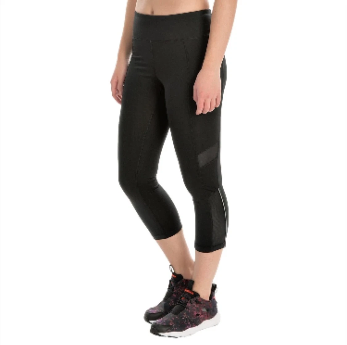 NWT Women Kyodan Yoga Active Running Capris Leggings Black Mesh