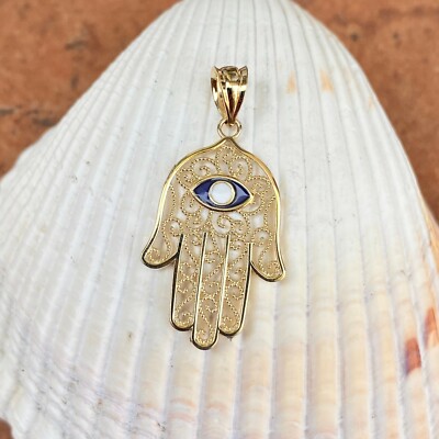 14KT Gelbgold Türkis Filigrane Hand Gottes Fatima Hamsa