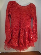 CURTAIN CALL Red LONG SLEEVE LACE  SEQUINw/ TULLE DANCE DRESS Size CHILD XL