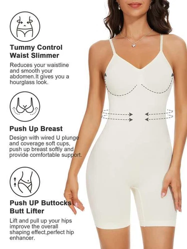 Damen-Bodysuit mit niedrigem Rücken Ganzkörpershaper Abnehmen Formende Tops Fajas Formen - Bild 7 von 29