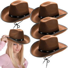 4 Pack Brown Cowboy Hat for Men Women, Retro Western Hat Felt Cowgirl Hat for