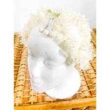 Vintage Ivory Floral Bridal Halo Crown Pearl Wedding Headpiece