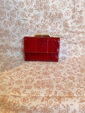 Vintage Red Genuine Eel Skin Kiss Lock Coin Purse Wallet