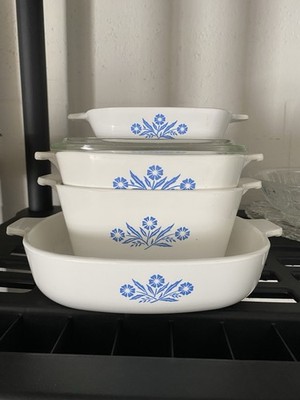Corningware Cornflower Pattern 4 Piece Graduated Set, Only 1 Lid