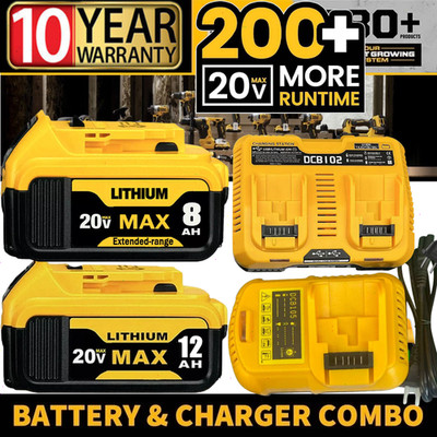 2Pack For DeWalt 20V 20 Volt Max 12AH Lithium Battery DCB210/Dual Charger COMBO