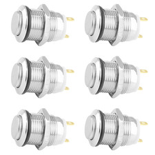 6 Pcs 12Mm Momentary Push Button Switch 2 Pin, 1NO SPST High round Waterproof Al