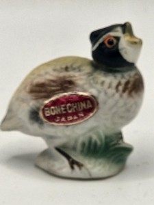 Vintage Bone China Quail Bird Figurine Japan Hand Painted Miniature 1" Tall MCM