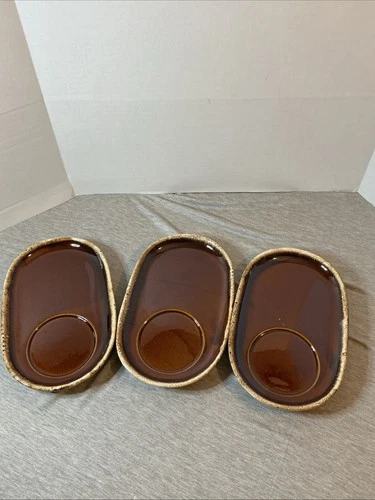 3 Hull Pottery Drip Glaze Sandwich Soup Plates Ovenproof