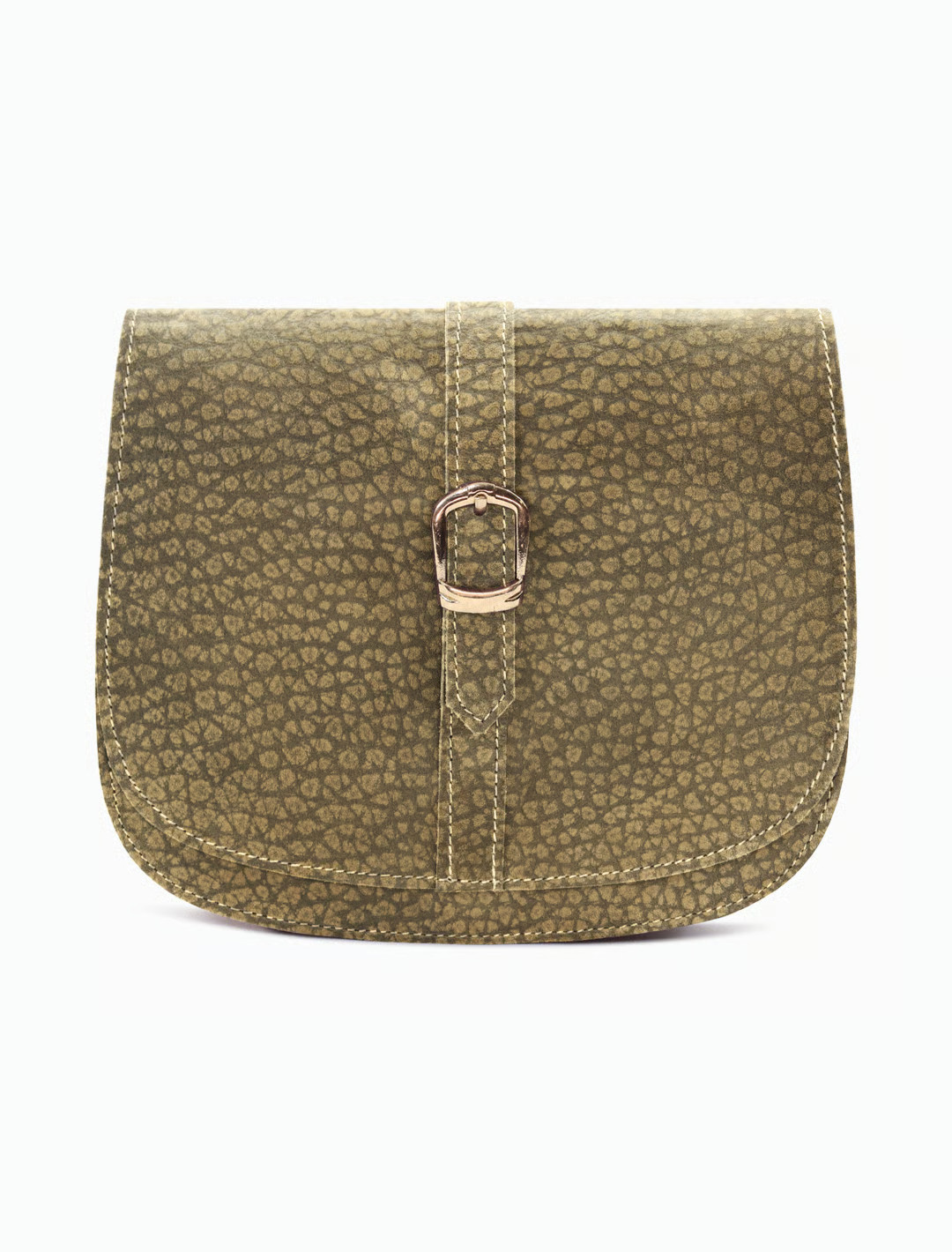 Minimalist Textured Olive Leather Saddle Bag