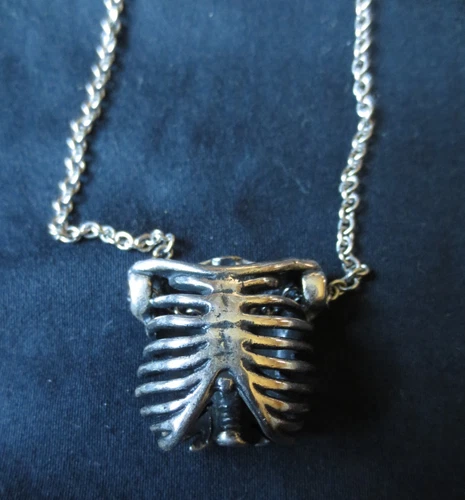 Ribcage Pendant Sterling Silver 3D Skeleton Bones Necklace - product listing photo