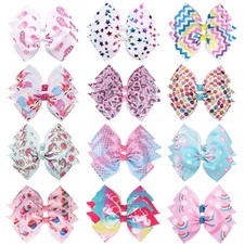24PCS 4.5Inch Bows for Girls Boutique Grosgrain Ribbon Rainbow Hair Bow Allig...