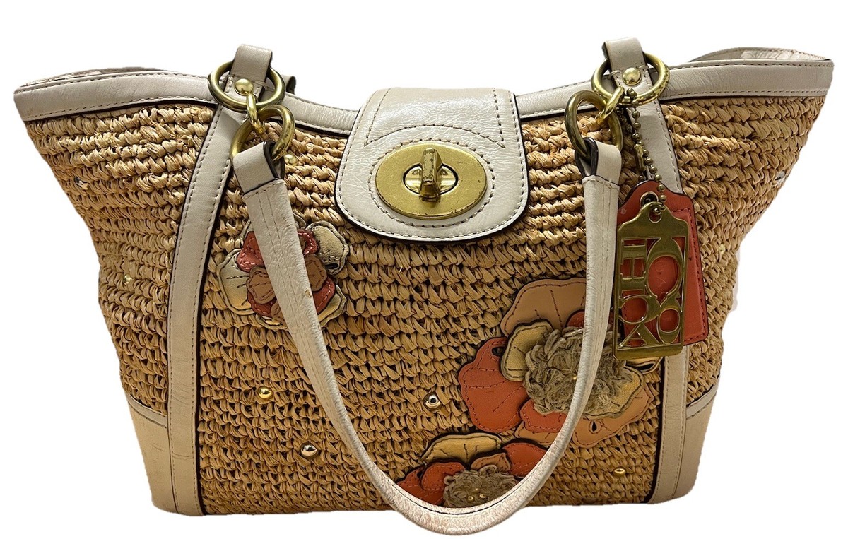 Coach 19347 Hamptons Straw Floral Applique Tote Bag | eBay