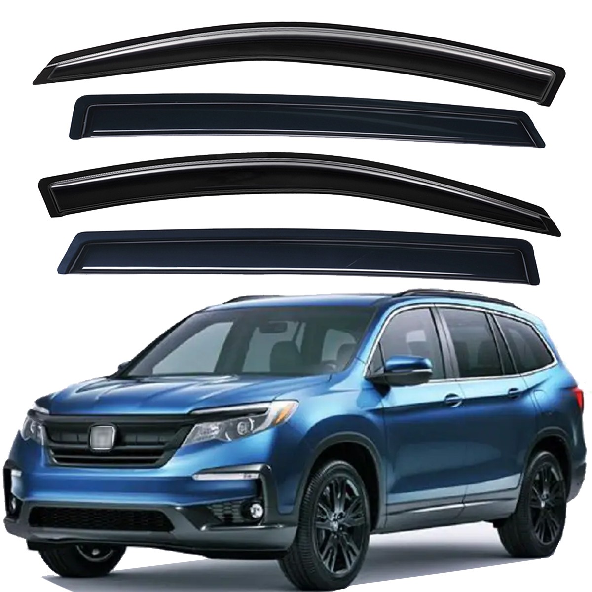 Tape-on Smoke Window Visor Sun Rain Guard Vent Shade for 2016-2022 Honda Pilot