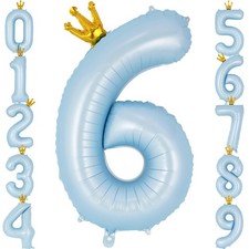 Crown Blue Number 6 Balloon 40 Inch, Big Large Foil Helium Number Balloons, J...