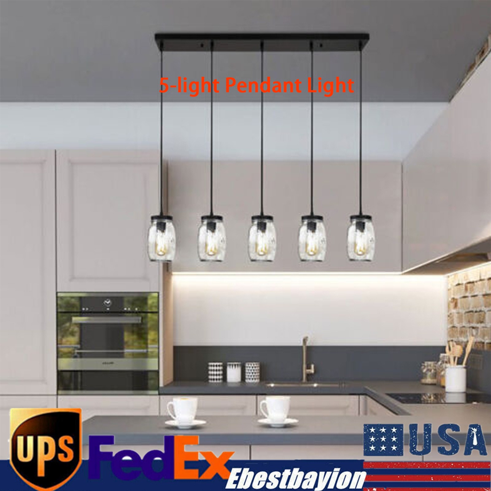 Farmhouse Adjustable Mason Jar Pendant Light for Kitchen Island